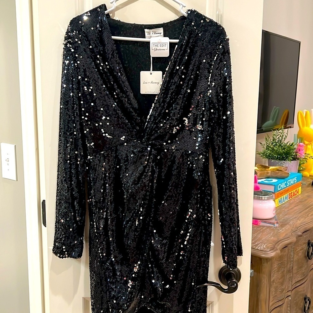 Black Sequin Dress (L) NWT